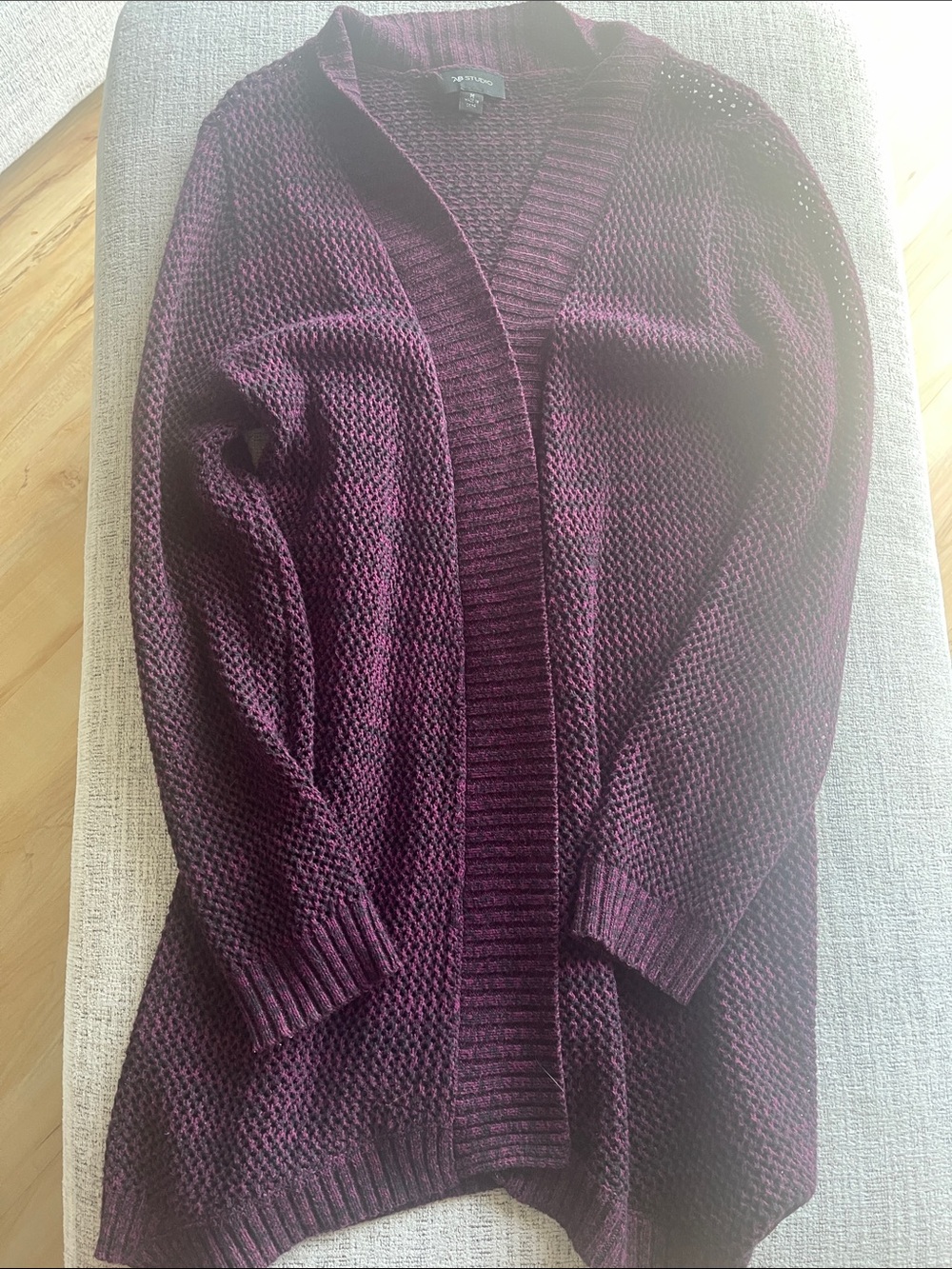 AB Studio Open-Front Knit Cardigan in Deep Plum